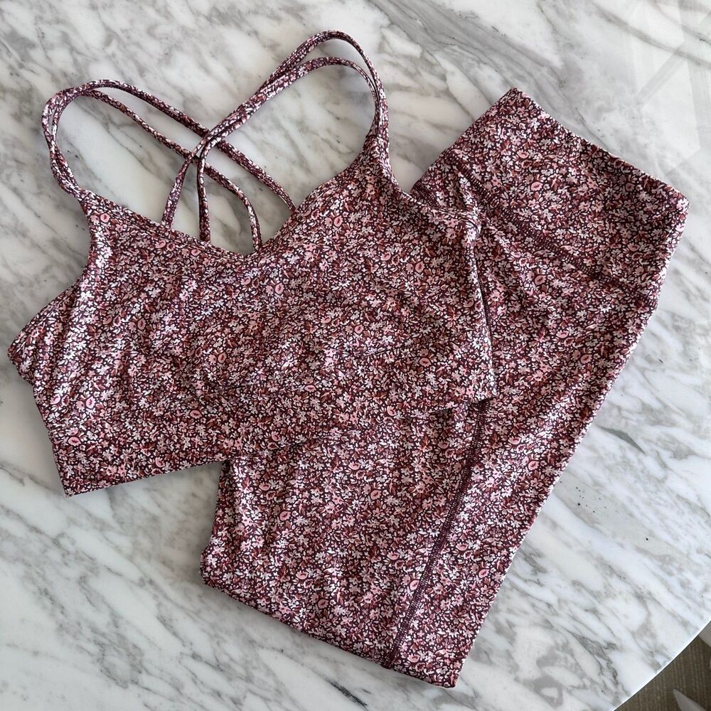 Madewell MWL Flex High-Rise Leggings & Strappy Bra Top Set Cottage Garden Floral
